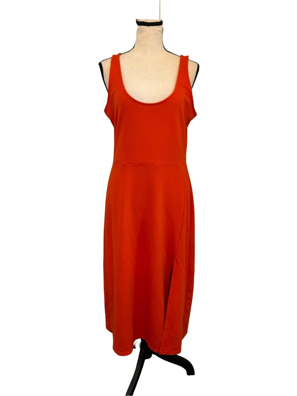 Open Edit Orange Sleeveless Maxi Dress Side Slit Stretch Knit Size Large